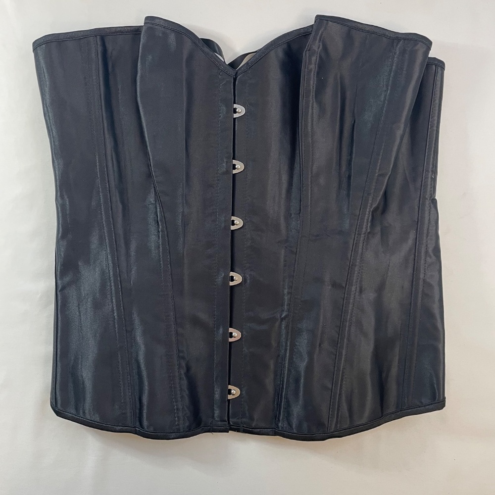 Bustier 2XL Black Satin Hook & Eye Front Lace Up Back Renaissance Fail Plus Size